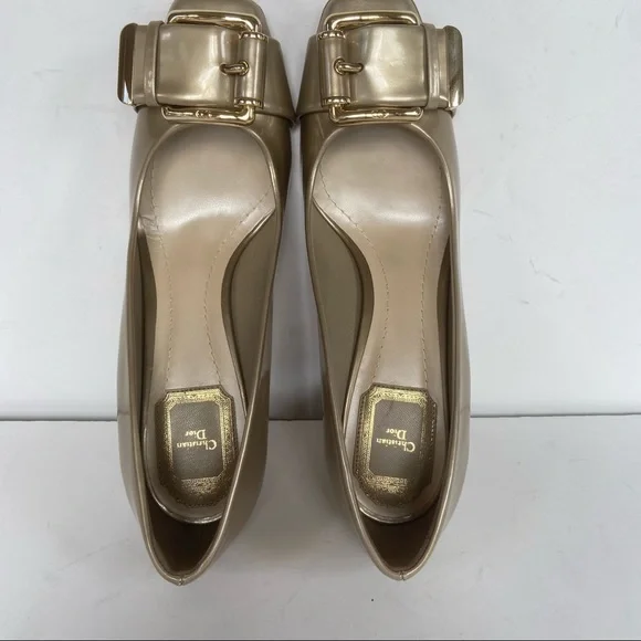 Christian Dior metallic beige buckle heels 37.5 - Picture 8 of 16